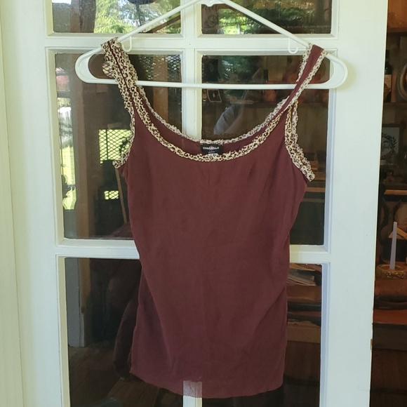 Burgundy sheer, mesh tank with leopard trim,  NWT - Picture 1 of 4